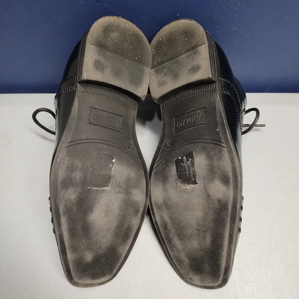 Jodano Oxford Shoes Boys US 3 Black Leather Memory Foam Formal Round Toe Lace Up